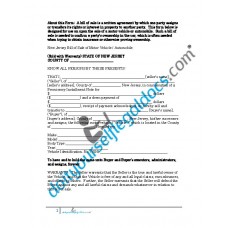 Bill of Sale of Motor Vehicle Automobile - New Jersey (Sold with Warranty)
